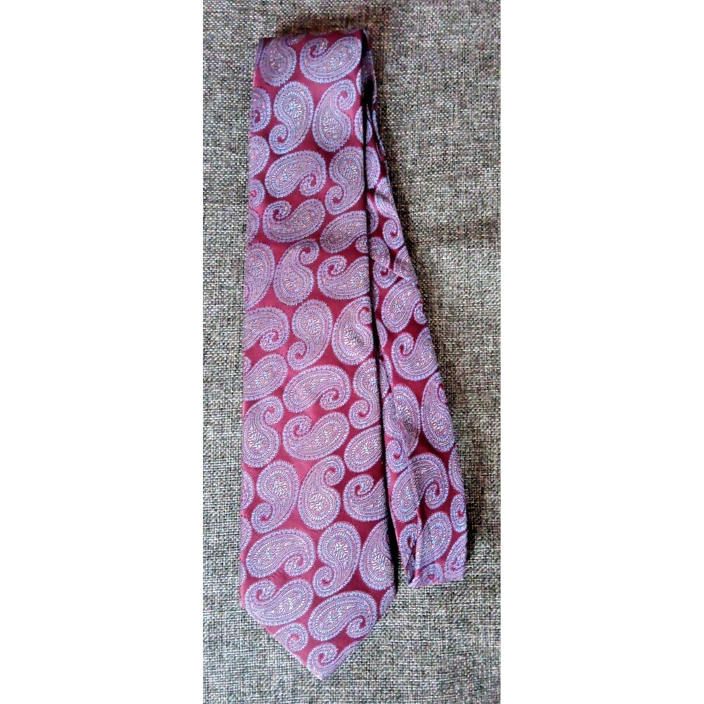 Tie 70s 80s 90s Y2K Mens Charter Club Silk Red Blue Paisley 3.5 Wide 60 Long